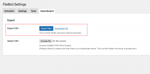 Export and import filebird folders