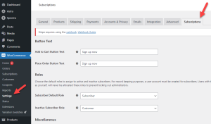 woocommerce subscription settings