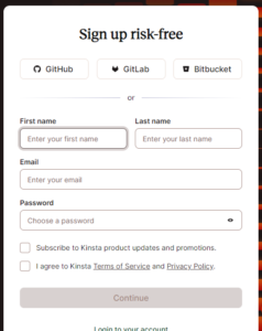 sign up Kinsta